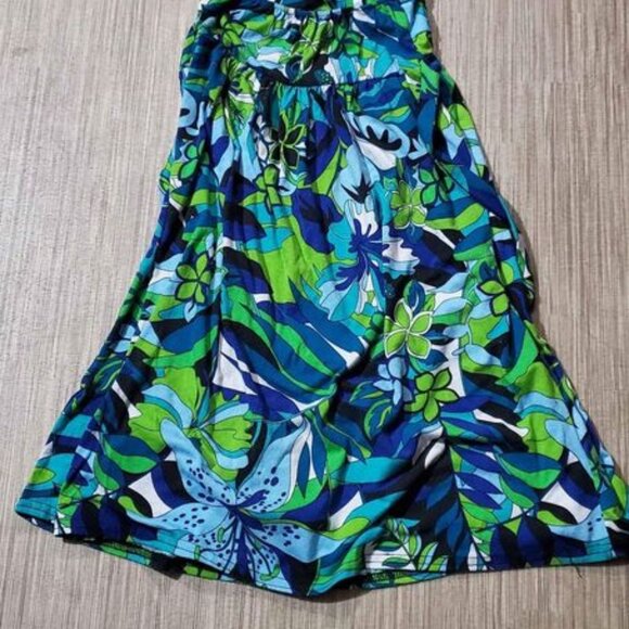Gorgeous Blue and Green Floral Patter Sundress, Adjustable Straps - Picture 4 of 6
